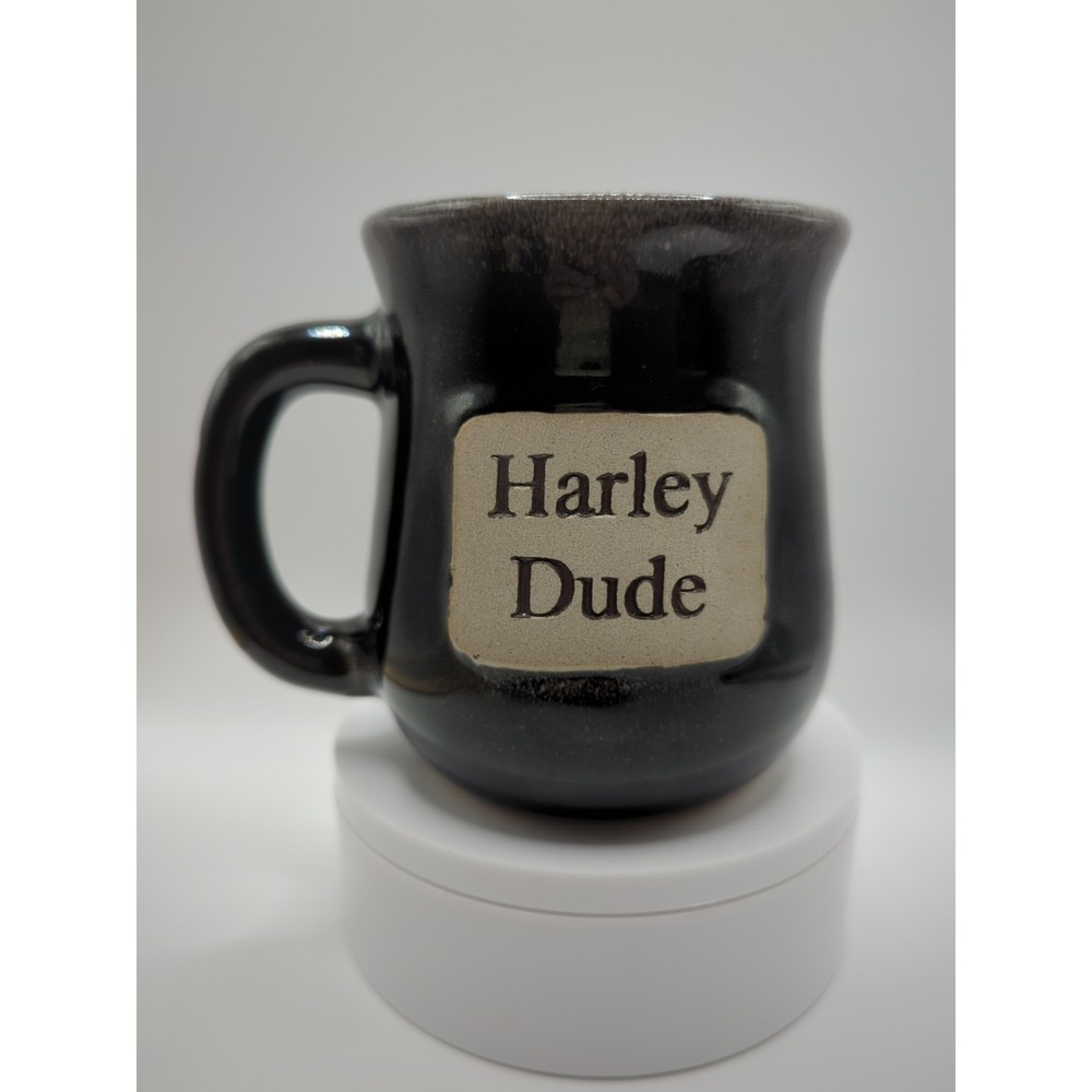 Harley Dude Mug Stoneware Pottery Black Embossed Coffee Tea Cup 12 oz 299N